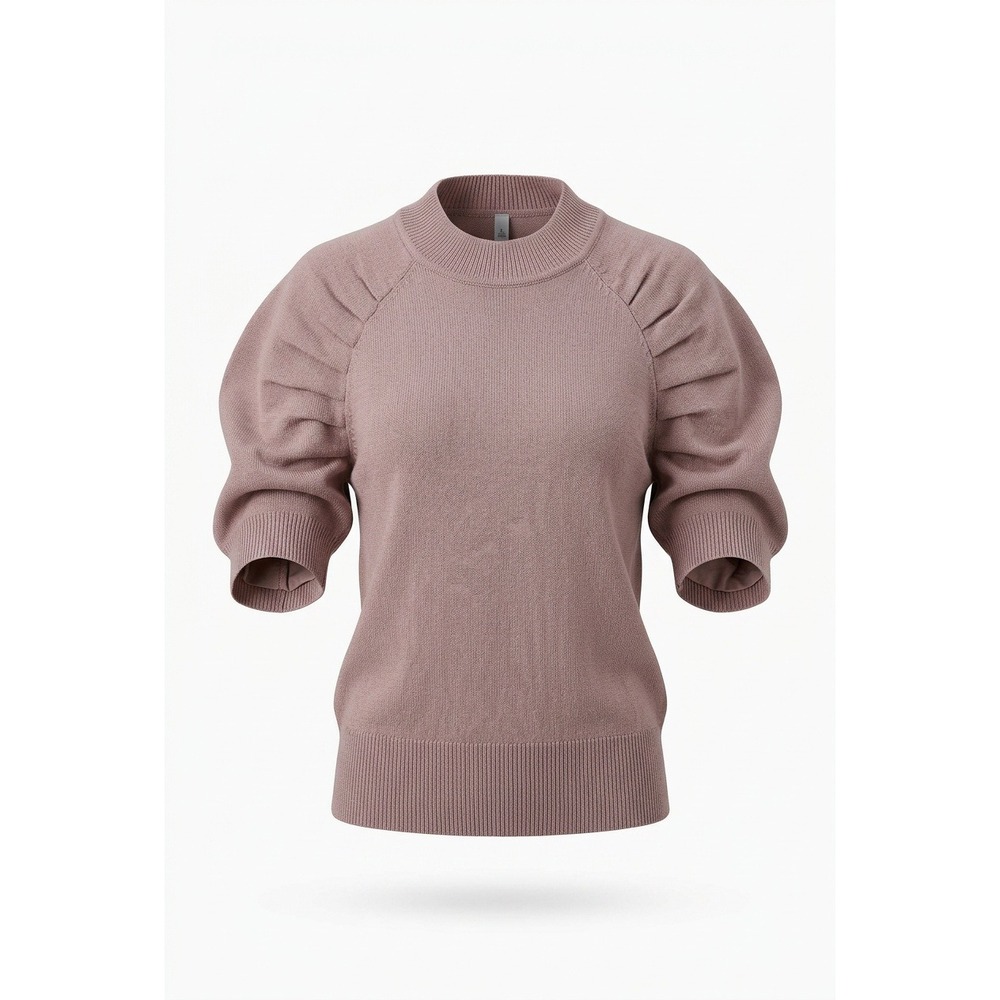Böhme Mauve Pink Pleated Puff Sleeve Mock‎ Neck Knit Sweater Top Medium